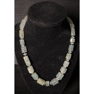 Vintage Milky Aquamarine Chunky Hand Cut & Knotted Beads 18" Necklace